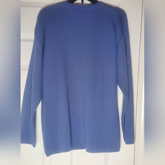 Vntg Liz& Co L Steel Blue Dropped Lngslvs Buttons Side WOOL Blend Women Sweater - Picture 6 of 6